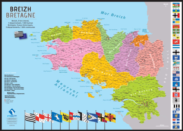 "Breizh" : Carte de la Bretagne, 9 pays, 5 départements