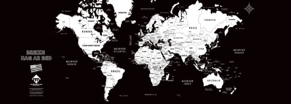 Carte du monde design en format long en breton