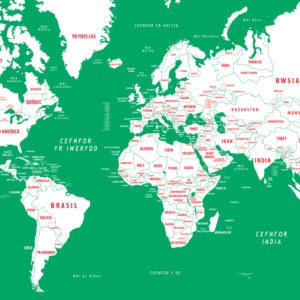 Carte du monde design en format long en gallois