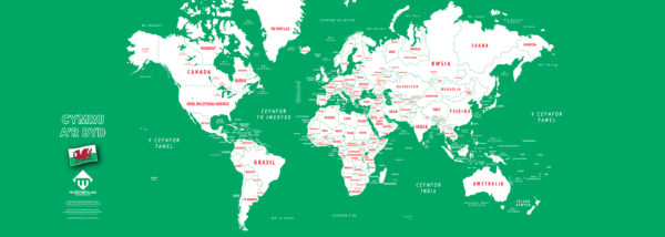 Carte du monde design en format long en gallois