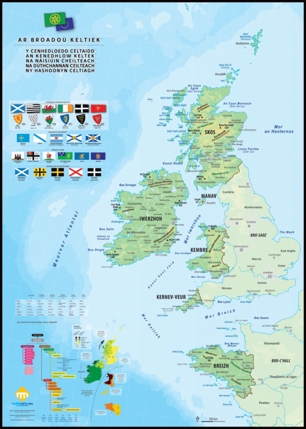 Les six nations celtiques : cartes, drapeaux et langues (version en breton)