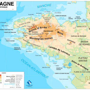 Bretagne, carte physique à la manière des cartes scolaires