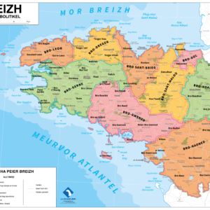Breizh, kartenn ar broioù (carte en breton : Bretagne, carte des pays, façon carte scolaire)