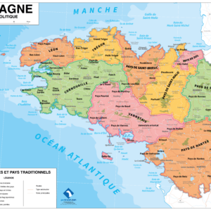 Carte des neuf pays historiques de Bretagne (à la manière des cartes scolaires)