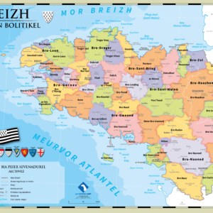 Breizh, kartenn ar peier (carte en breton : Bretagne, carte des micro-pays, façon carte ancienne)
