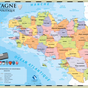 Bretagne, carte des pays traditionnels et culturels de Bretagne, façon carte ancienne