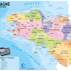 Bretagne, carte des pays traditionnels de Bretagne (par pays historique), façon design graphique