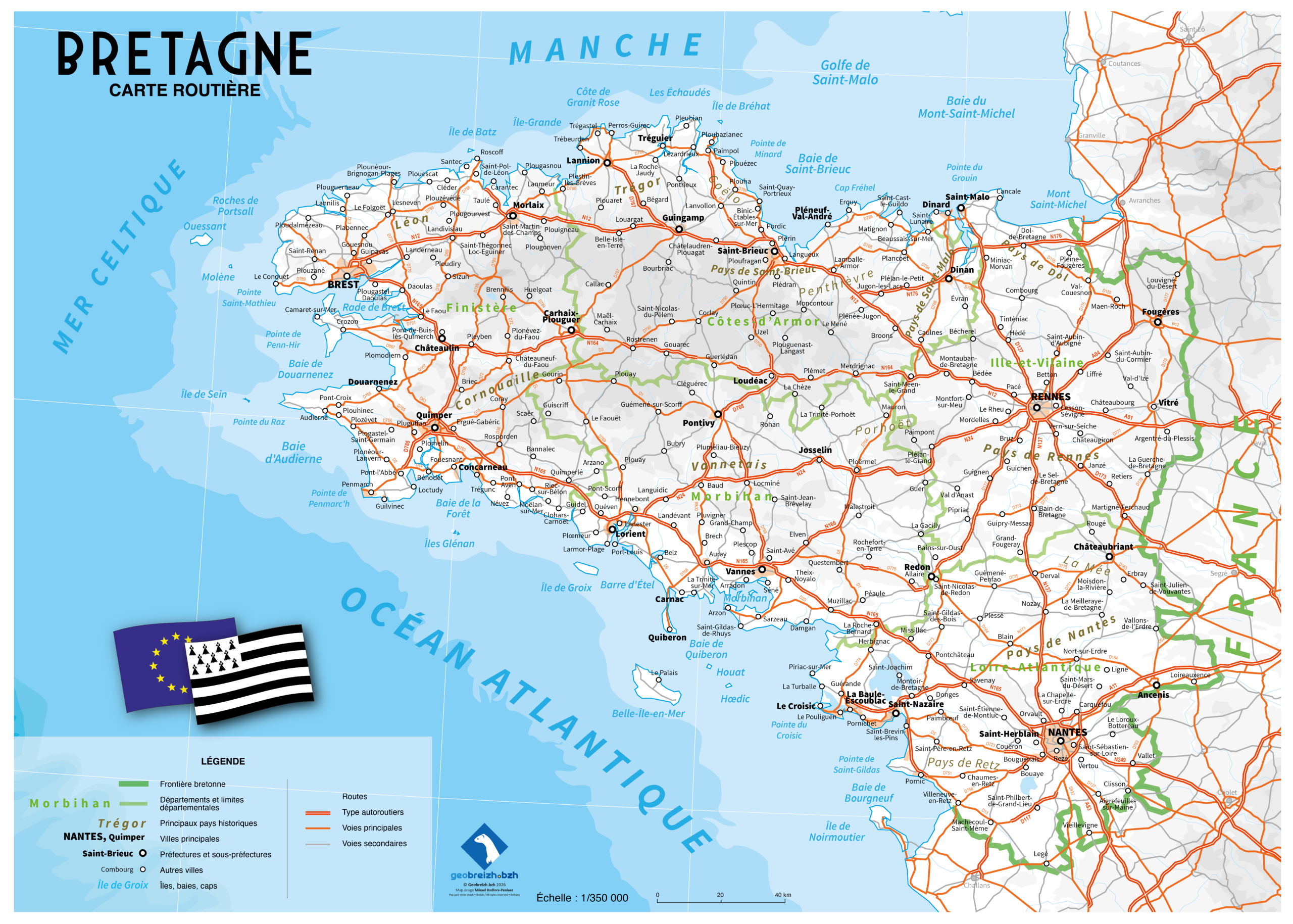 Bretagne, carte routière, façon design moderne